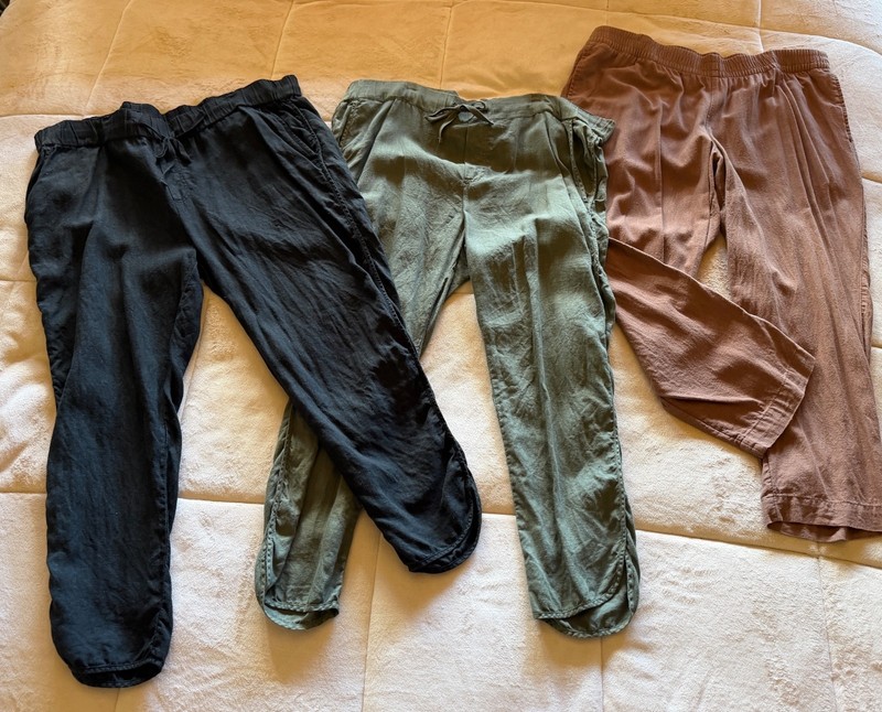 Lot of 3 Woman's Linen Pants, Black, Olive, Rust, 2-NordyCASLON. 1-OldNavy, XL