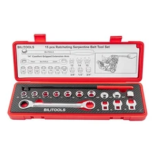 BILITOOLS 15-Piece Universal Serpentine Belt Tool Set, Ratcheting Red 