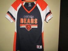 MAJESTIC Chicago Bears Women's Large NAVY ORANGE Sparkle Short Sleeve Shirt