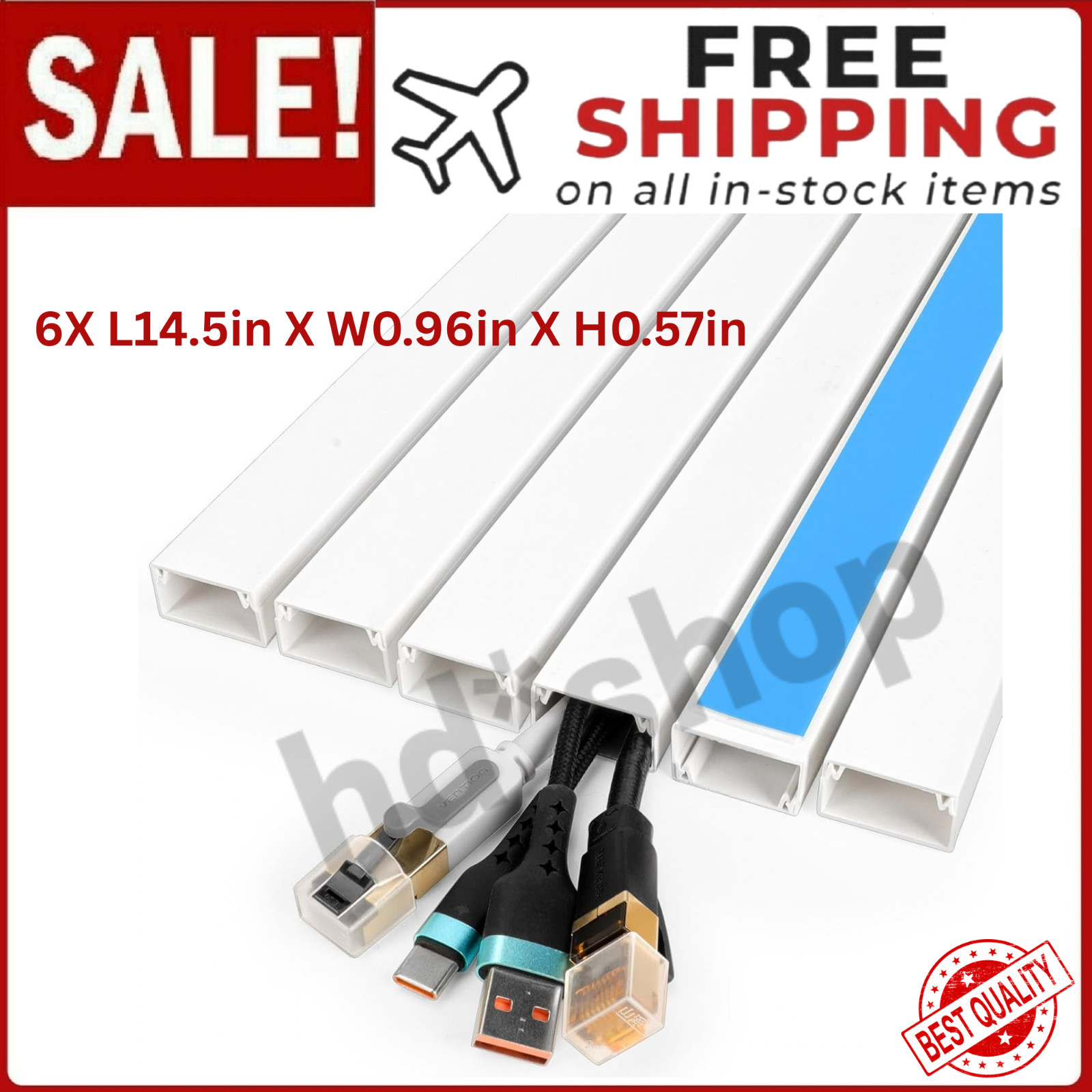 87in Cord Hider Kit Paintable Cable Raceway for Wall Mount TV Wire Covers 6 Pcs