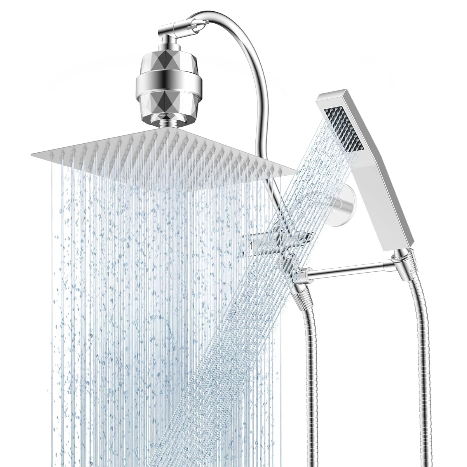 All Metal 12'' Filtered Rainfall Shower Head Combo, High Pressure Handheld Sh...