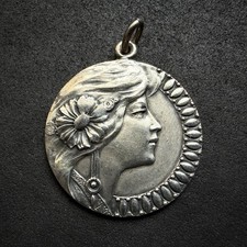 Jugendstil Anhänger 800 Silber Frau floral alt antik c. 1920