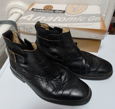 Mens Anatomic Gel Black Leather Ankle Boots with Buckle Fastening Size 8