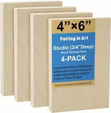 Unfinished Birch Wood Panels Kit 4 Pack 4x6'' 3/4'' Deep Cradle Boards Painting 