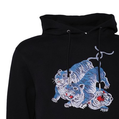Sandro Paris Hoodie Kapuzenpullover Sweat Baumwolle Schwarz Tiger Bestickt Gr. S