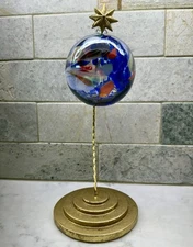 Zorza Blue Multicolor Fused Swirl Art Glass Christmas Ornament 4” Poland