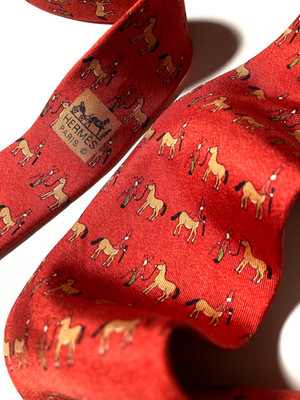 HERMES VINTAGE CENTAUR GENTLEMAN MEETS MAN WITH HORSE TIE HIGH END FRANCE RED