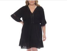 Raviya Plus Size Lace-Inset Mini Cover-up Dress Black Size 1X 9245