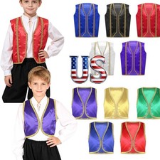 US Kids Boys Arabian Prince Vest Open Front Waistcoat Halloween Fancy Outfits