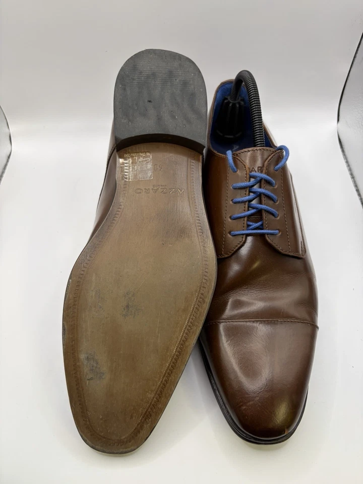 Azzaro homme cuir marron cap toe lacets bleus uni EU 43 - Photo 4/4