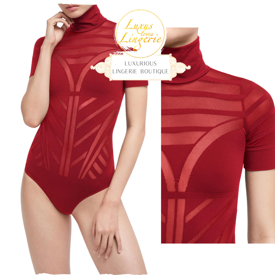 Logan String Body By Wolford XS Carmine Red Seductive Transparent Details