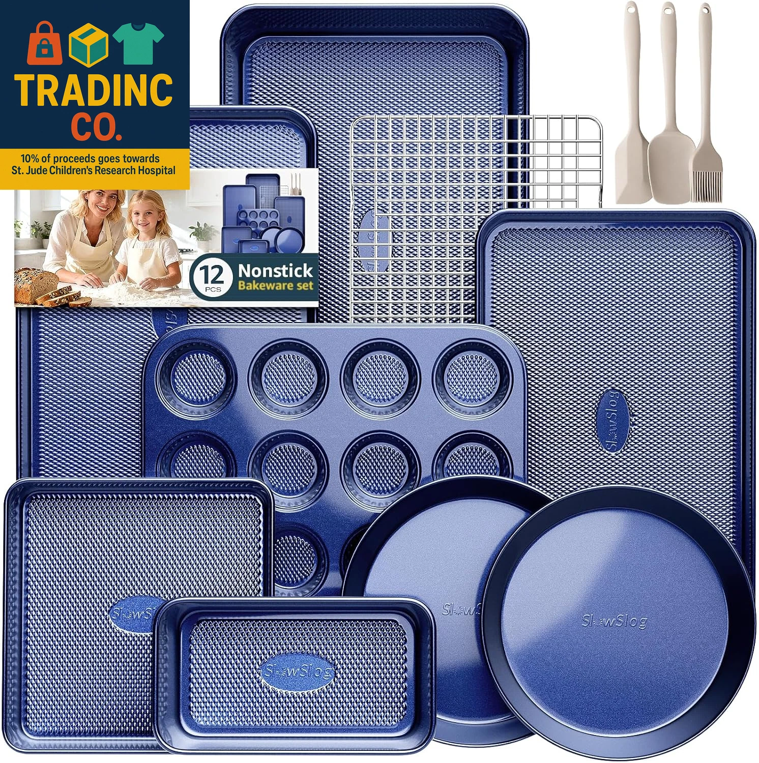 12-Piece Oven Safe Nonstick Bakeware Set with Baking Pan, Cake Pan, Muffin Pan,