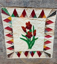 Vintage Wall Hand Quilted Jewel Tone, Iris Sign 1988