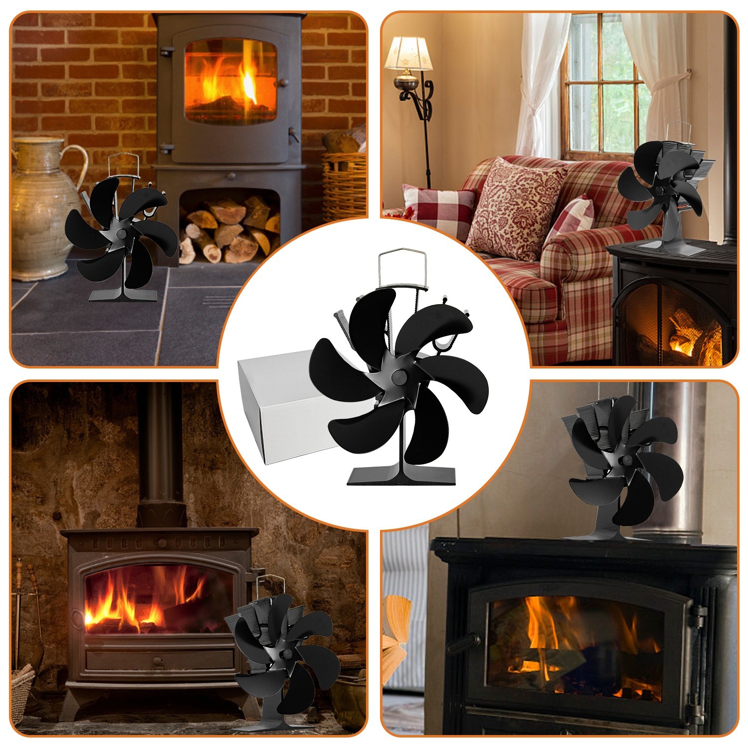6 Blade Fireplace Wood Stove Fan  Heat Powered Induction Silent ECO for Heater
