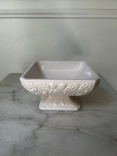 Jeanette Shell Pink Milk Glass Candy Dish Acorn and Leaf Pattern Base.