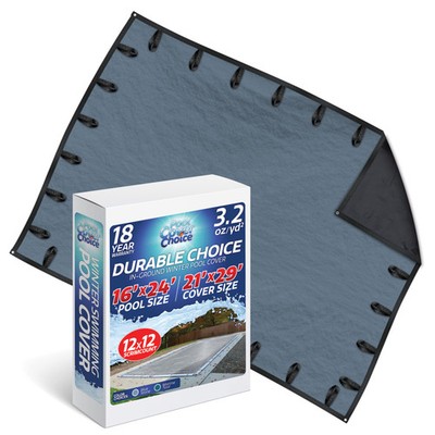 PoolCoverChoice Winter Swimming Pool Cover for 16 ft x 24 ft Rectangular Pool
