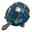 Vintage Tiffany Style Stained Glass Mosaic Turtle Table Desk Lamp Blue Green