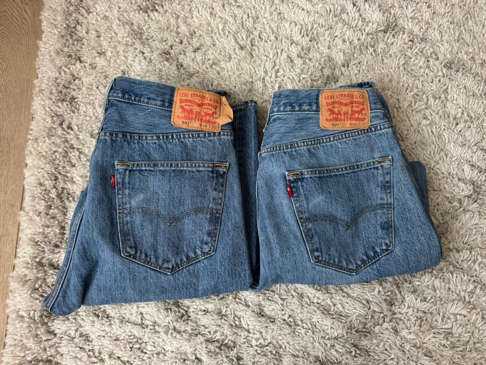 Lot Of 2 Levis 501 Button Fly Straight Leg Denim Blue Jeans Men Size 36X30 Vtg