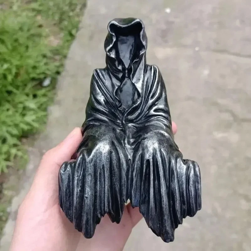 Mysterious Sitting Gothic Resin Statue Black Robe