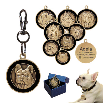 Personalized Dog Tags Dog Breeds 3D Pet Name ID Free Engraved Brass for Collar