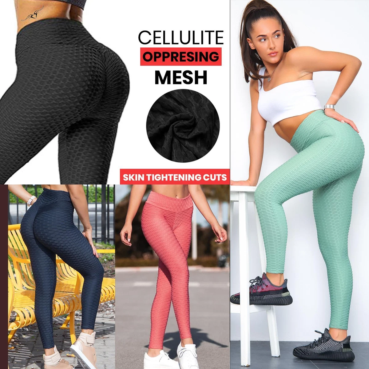 High Waist Leggings for Women Butt Lift Anti Cellulite Workout Yoga Pants  Grey X-Large