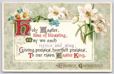 1910's Holy Easter Time Of Blessings White Flowers Greetings Posted Postcard