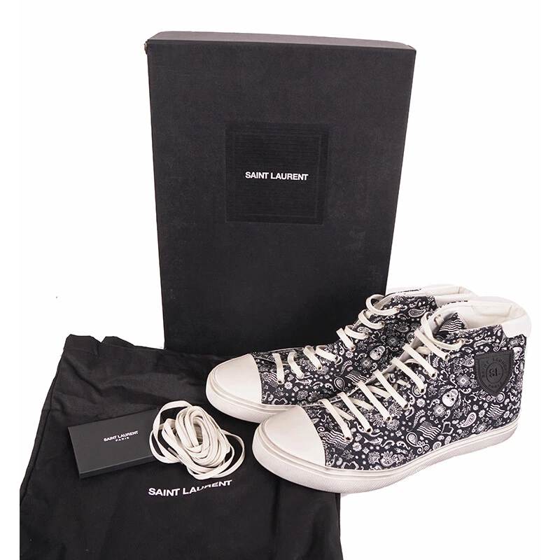 43.5 US 10.5 NEW 695 SAINT LAURENT Skull Tatoo Canvas BEDFORD HIGHTOP SNEAKERS