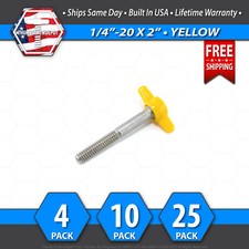 1/4"-20 x 2" Thumb Screw Stainless Steel - Yellow Tee / Wing Knob - USA