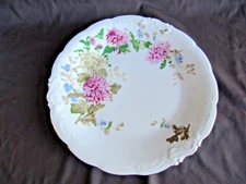 1-DINNER PLATE-WAWEL-FLORAL W/ GOLD TRIM SCALLOPED SCROLS-POLAND-EX ONE OWNER