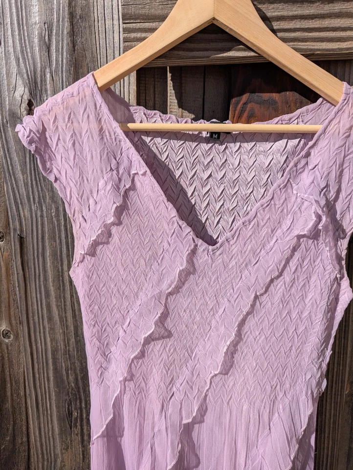 Vestido Komarov, Midi, Volantes Plisados, Púrpura, Talla M - Hecho en EE. UU., Nuevo, Sin Etiquetas Foto 2 de 4