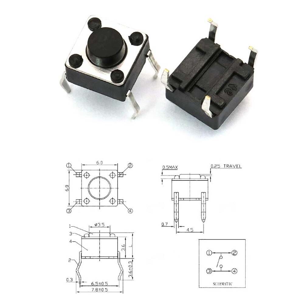 6×6×5mm Micro Tact Switch SMD Copper Tactile Push Button