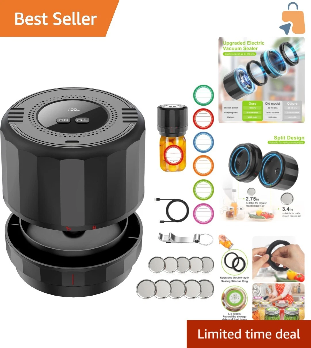 High-Performance Jar Vacuum Sealer Kit - Wide and Regular Mouth Compatibility
