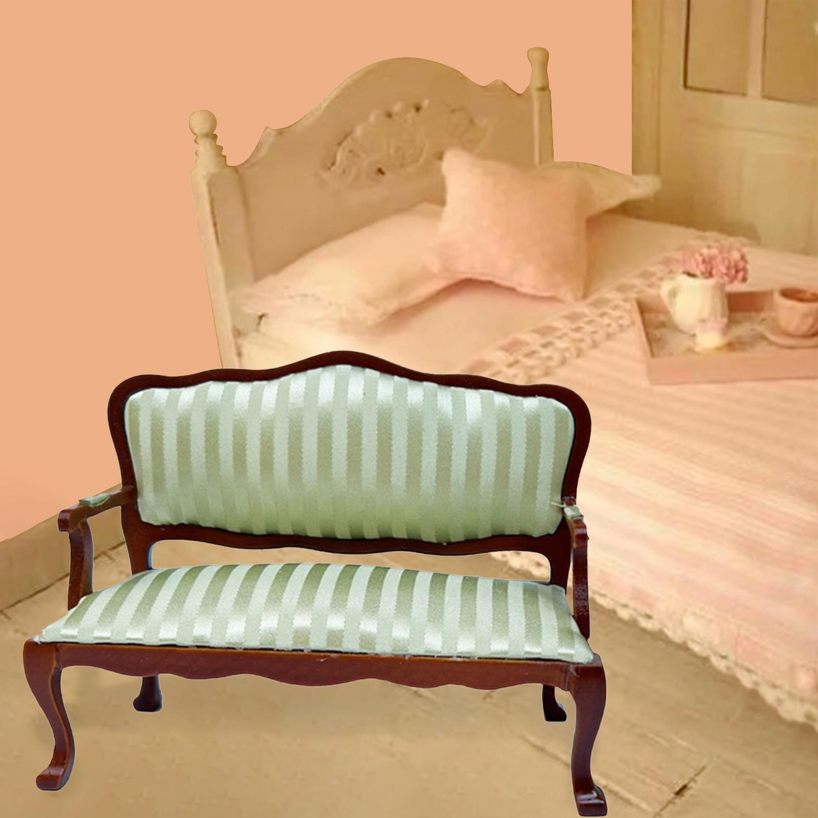 1x Wooden Dollhouse Furniture Sofa Couch 1/12 scale Double Miniature