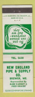 Matchbook Cover - New England Pipe and Supply Brewer ME STAINED