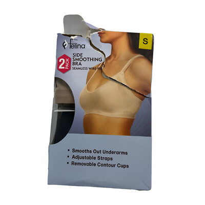 Felina Side Smoothing Bra 2-PACK Adj. Straps NEW/Ripped Box OPENED/unfold SMALL
