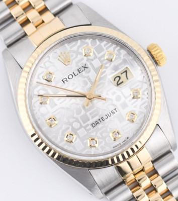 Rolex Datejust 16013 Silver Anniversary Diamond Dial 36mm Watch 18K Gold /Steel