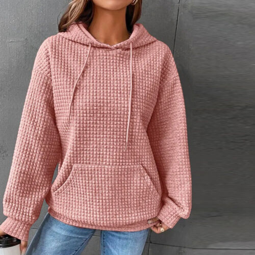 Damen Baggy Tops langarm Sweatshirt Hoodie Freizeitpullover schlicht Waffel C - Bild 16 von 30