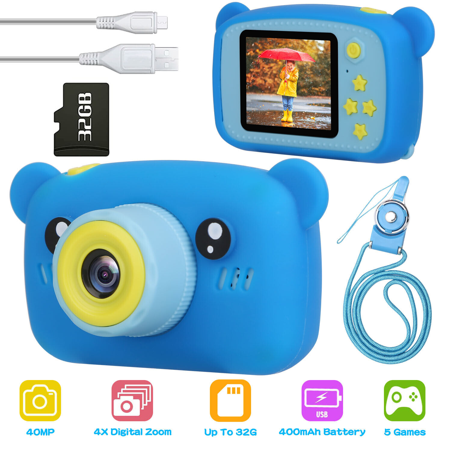  GKTZ Kids Video Camera Digital Camera Camcorder Birthday Gifts  for Boys and Girls Age 3 4 5 6 7 8 9, HD Children Video Recorder Toy for  Toddler with 32GB SD Card - Blue : Electronics