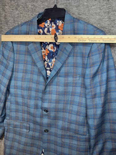 Alan Flusser Jacket Mens Blue Green Plaid Windowpane Blazer Sport Coat Sz Medium - Picture 7 of 12