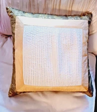 VTG Oriental Green Trim Silk Down-Filled Accent Lumbar Throw Decor Pillow 15"