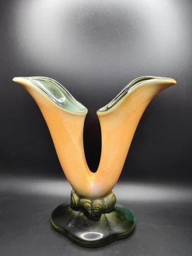 Vintage Hull Pottery Medley Double Cornucopia #103 Ceramic Bud Vase 9"