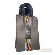 Black Kraft Paper Bag With Handle Shopping Gift Takeaway Party 30 Pack 5.25x8x3 