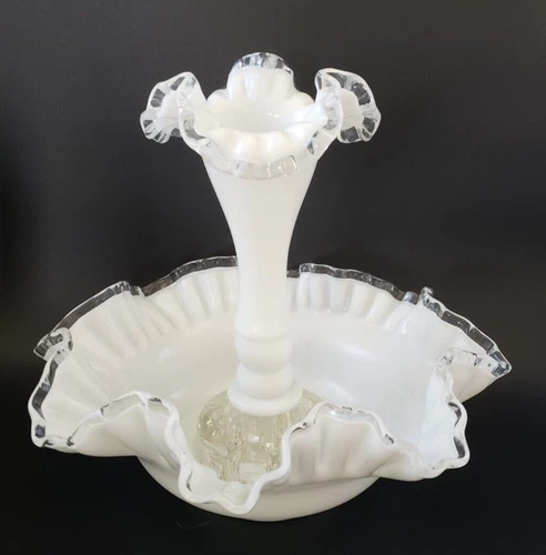 Fenton Glass Silver Crest Single Horn Epergne Flower Vase 1940's Vintage