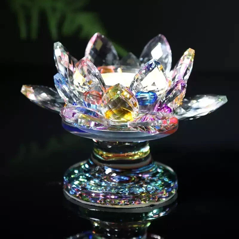 Cristal Artesanal Loto Candelabro Vidrio Candelabro Loto Mantequilla Lámpara Decoración Foto 4 de 4