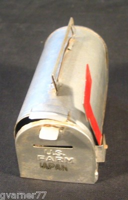 Vintage Line Mar Japan Tin Mailbox Bank U.S. Farm Rare! Toy Postal Bank 1950s