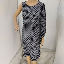 MICHAEL KORS  BLACK GEOMETRIC WHITE CORD PRINT SHEATH PARTY DRESS SIZE: XL
