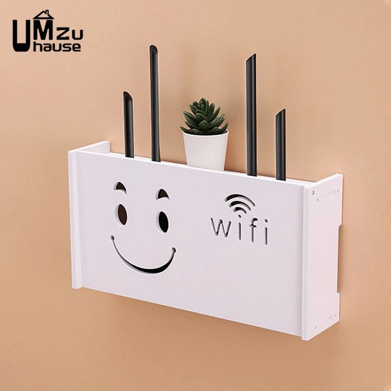 Wifi Router Storage Box Outlet Set Top Cable Wooden Case Wall Mount Power Strip