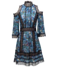 Alice + Olivia Gatz Cold Shoulder Floral Dress Blue Lace  Size 4 NWOT