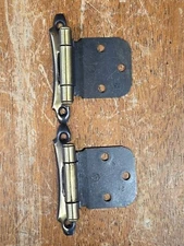 Vintage 1 pr Amerock Burnished Antique Brass Self Closing Overlay Cabinet Hinges