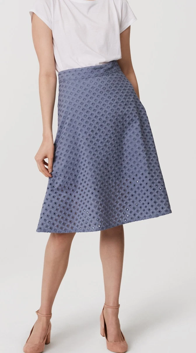 Ann Taylor LOFT Cotton Swingy Eyelet Skirt Size 6, 10 Blue Color NWT